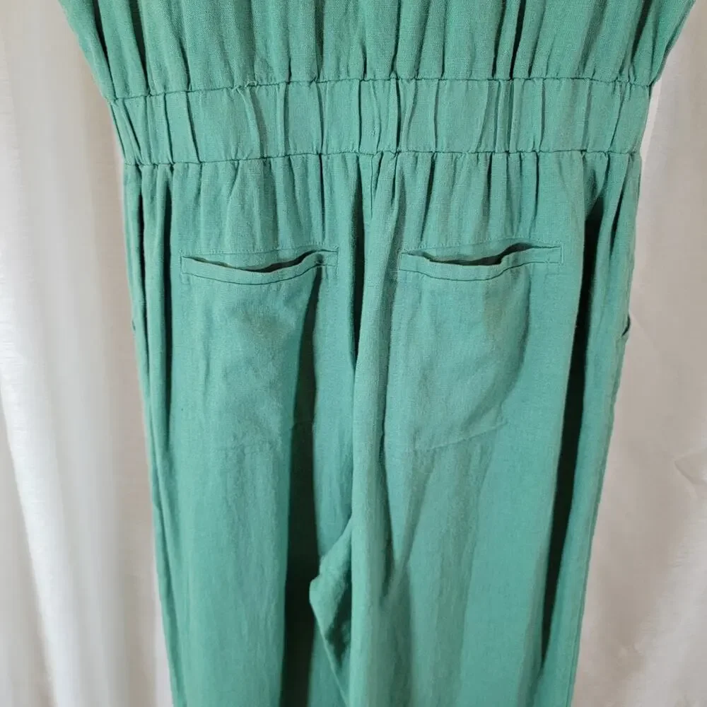 NWT Short-Sleeve Linen Boilersuit Sz 4 Green Jumpsuit Tie Waist Universal Thread - Picture 5 of 8